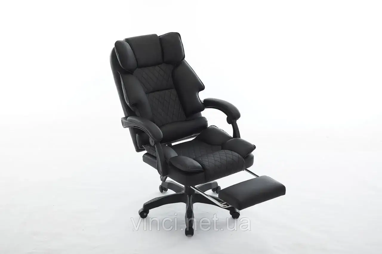 Офісне крісло з екошкіри до 130кг із підставкою для ніг OPTUS Чорне, фото 1