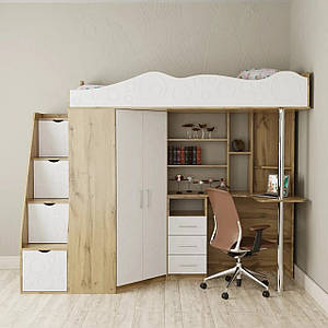 Ліжко горище дитяче Binky ДС37А Дуб крафт золотий/Білий супермат (MDF) ТМ "ARTinHEAD"