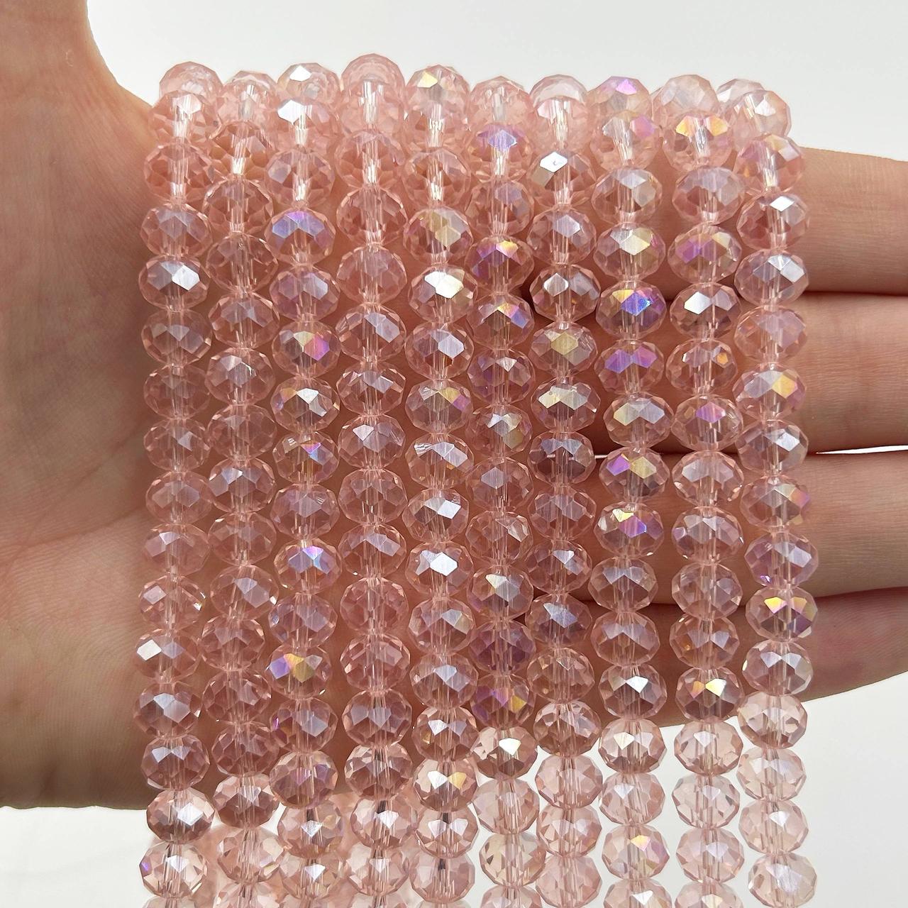 Намистини рондель / 8*6 мм / Кількість: 65-70 шт / Прозорий / з АБ / Ніжно-рожевий №321, фото 1