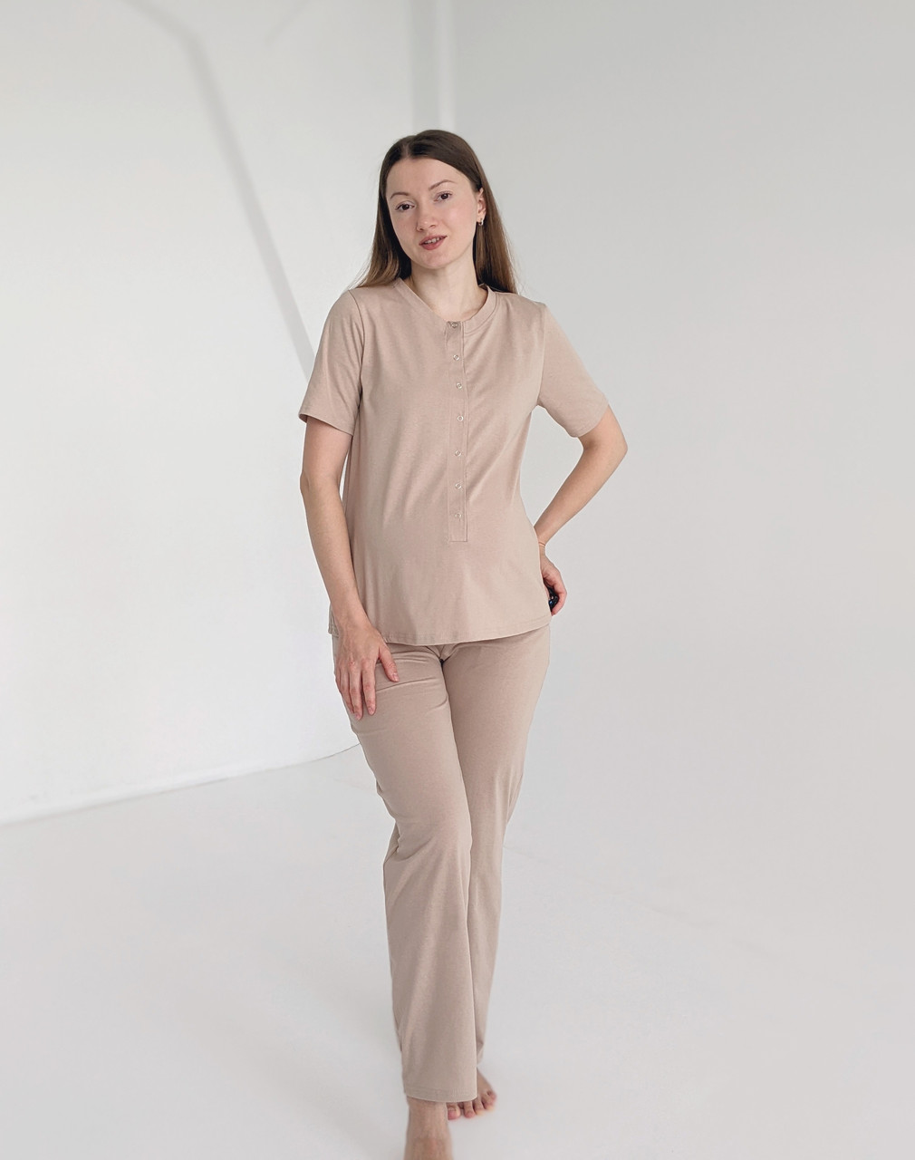 Піжама для вагітних і годуючих мам зі штанами (пісочний), фото 1
