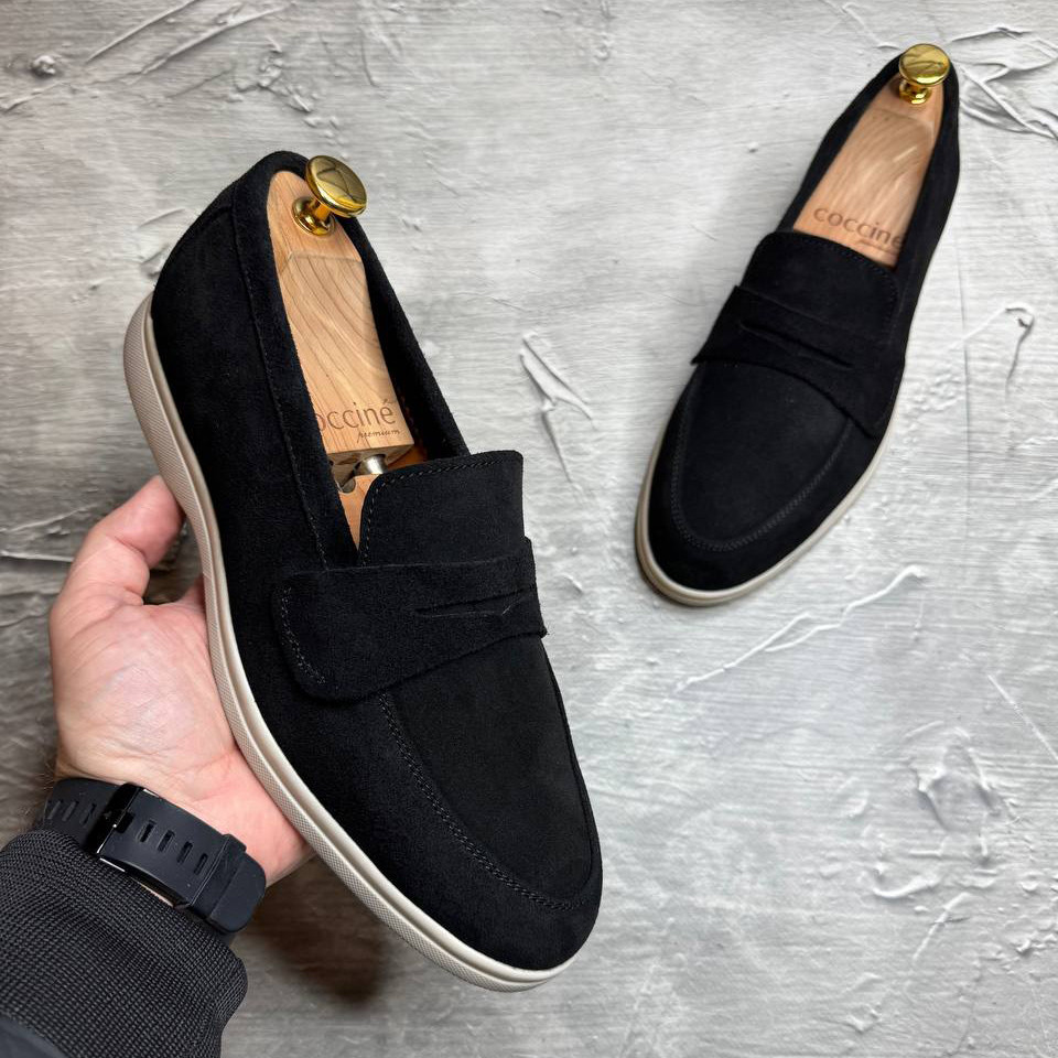 Лофери, туфлі чоловічі чорні замшеві (натуральна замша) для чоловіків на весну осінь, розміри 40-45, фото 1