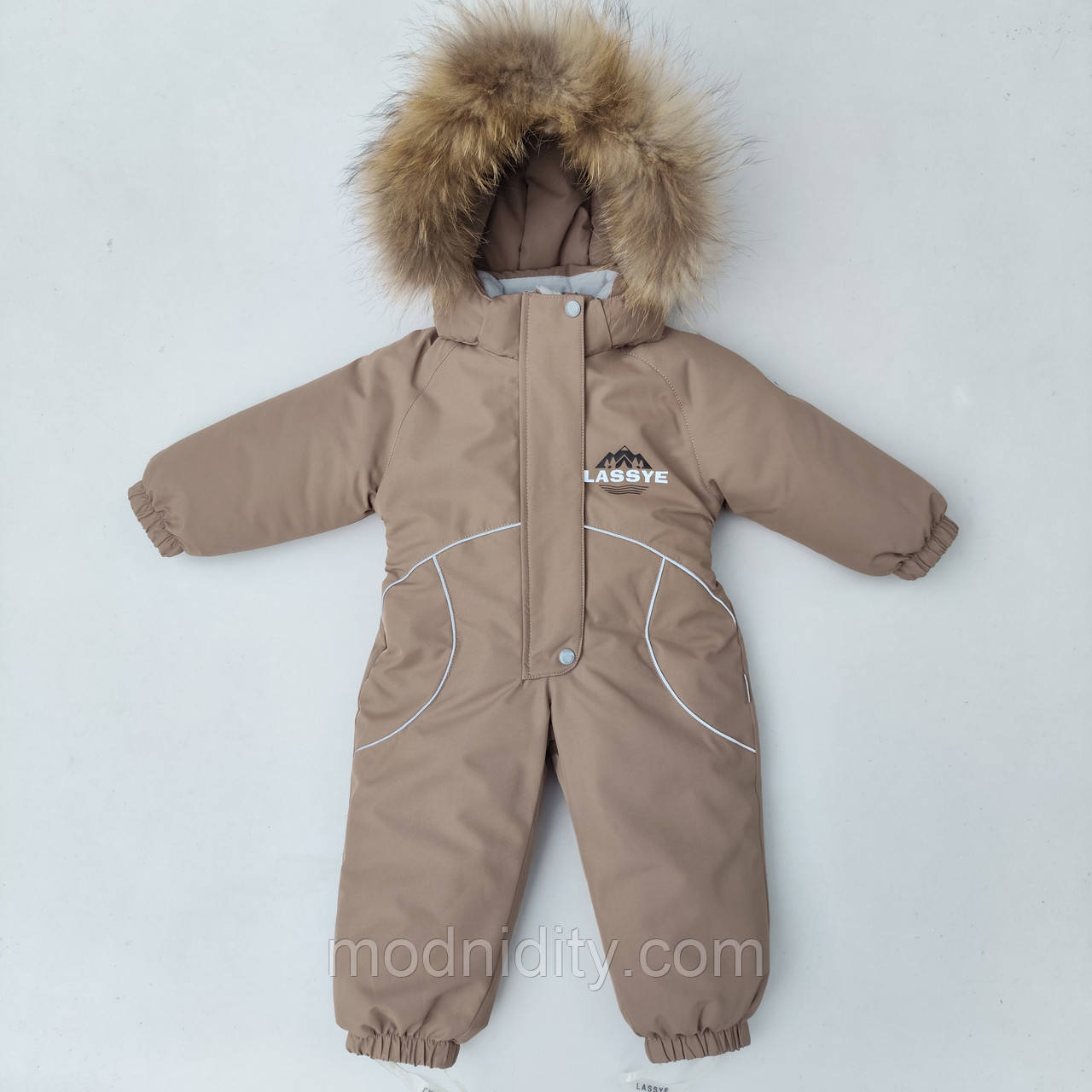 Зимовий теплий дитячий термокомбінезон "Мірон" капучино на 1,5 2 роки для хлопчика суцільний на флісі цілісний, фото 1