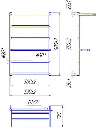 Рушникосушарка водяна MARIO Анкона 800 х 530/500, фото 2