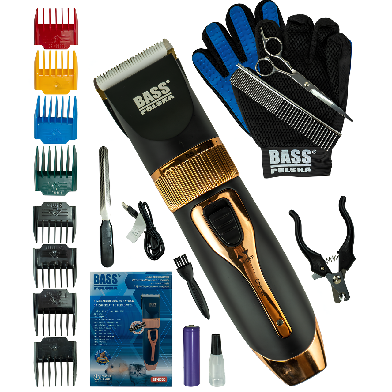 Акумуляторна машинка для стриження та грумінгу тварин безшумна BassPolska 45 Вт Тример для собак і кішок, фото 1