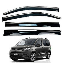 Дефлектори вікон (вітровики) для Toyota Proace City 2018+ з нерж. хром полоскою (HAWK)