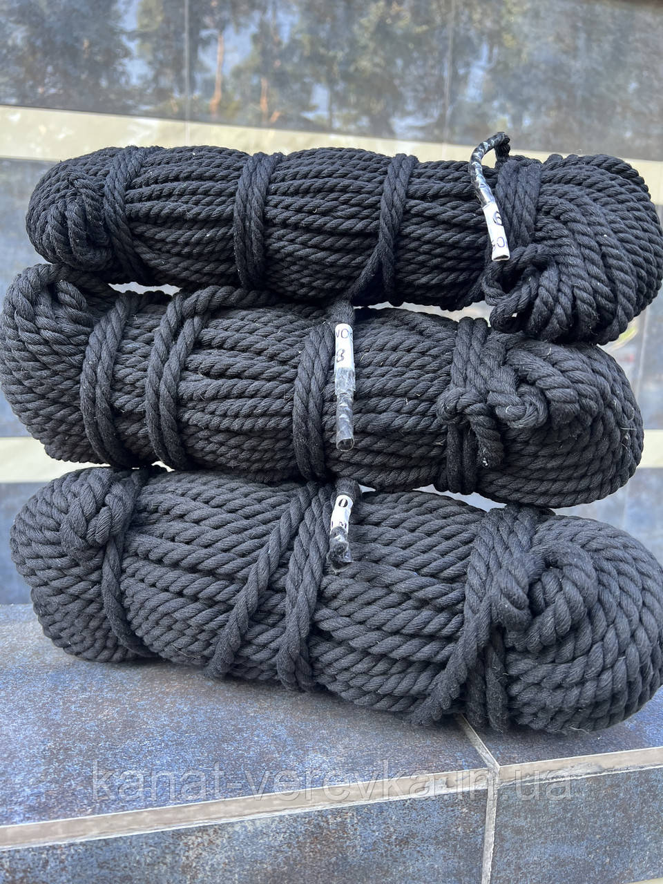Кольорова вірьовка з бавовни 8 мм - 50 м, чорна, фото 1