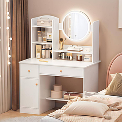 Столик для макіяжу із дзеркалом та підсвічуванням 130*80*40 см, STL-MD 73, Білий / Косметичний стіл
