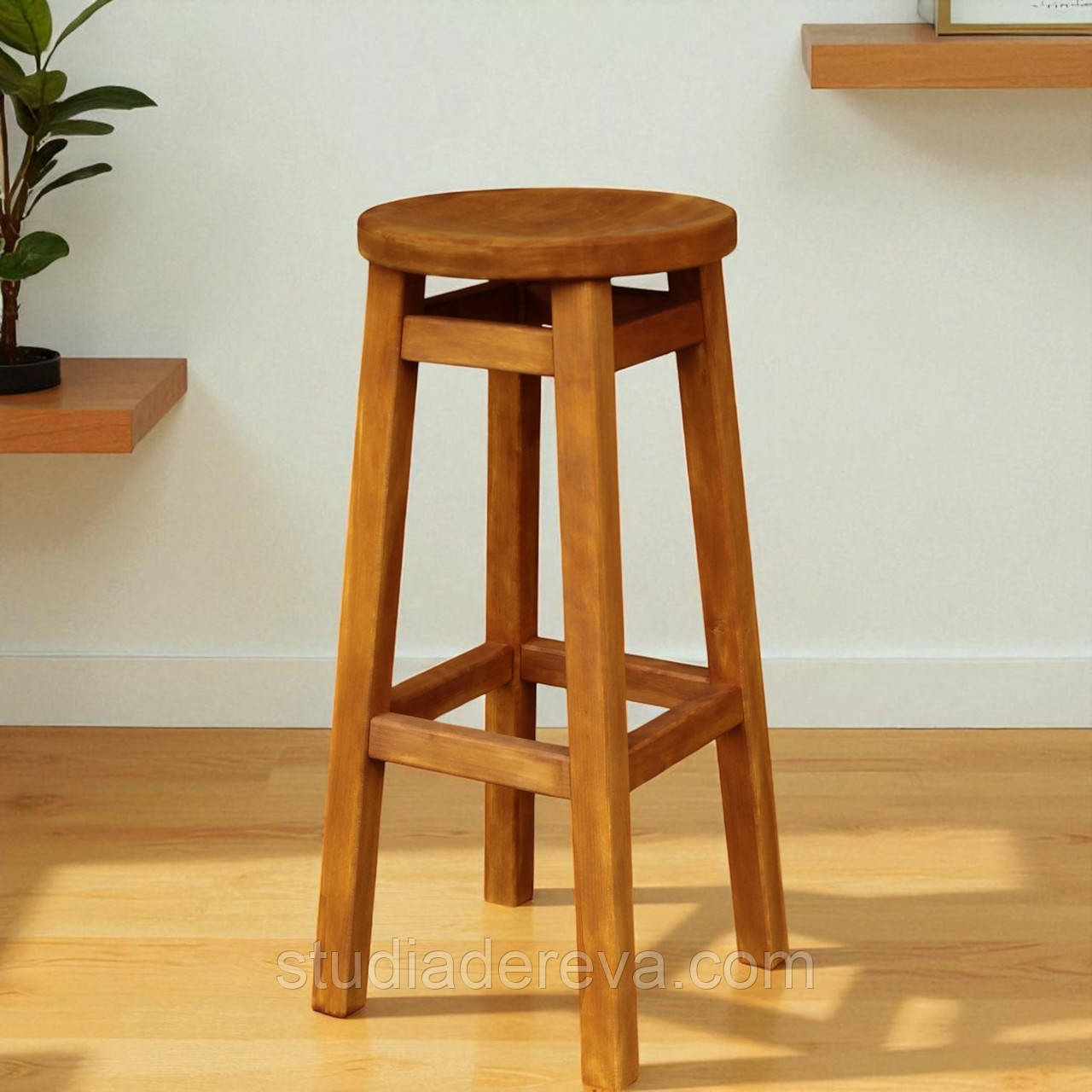 Стілець ПАБ Табурет Комфорт Високий Барний Дерев'яний з дерева Вільха Для Барної стійки, Кав'ярні 75 см, фото 1
