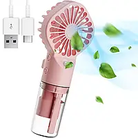 Ручний вентилятор із зволожувачем та USB, Рожевий / Акумуляторний міні вентилятор / Портативний вентилятор