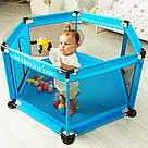 Манеж дитячий з м'яким дном, Блакитний / Манеж майданчик для дітей / Ігровий манеж / Дитячий манеж складаний, фото 2