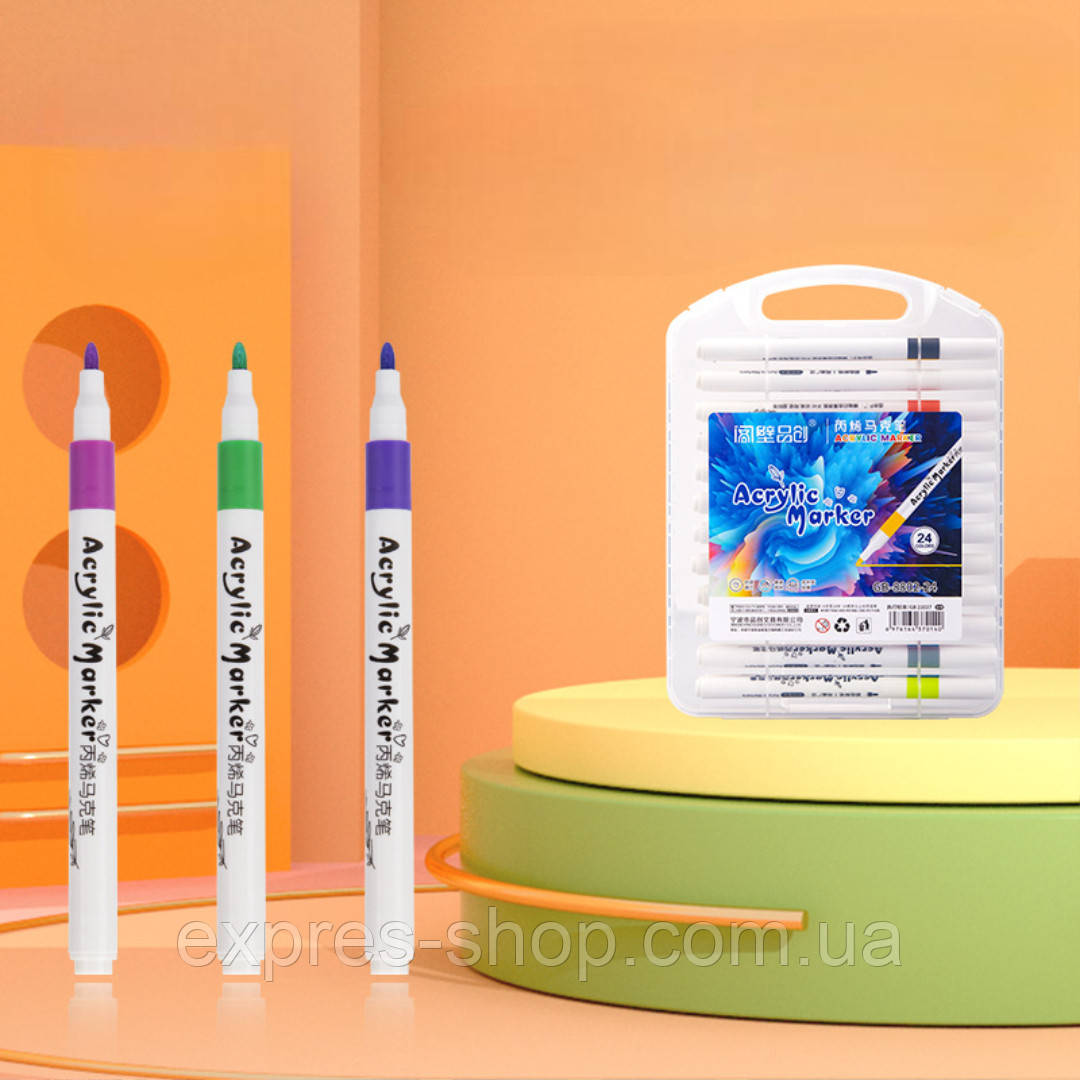Акрилові маркери для малювання в кейсі, 24шт, Acril-24 / Набір маркерів / Акрилові фломастери для малювання, фото 1