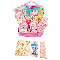 Шкільний набір канцтоварів у валізі, Рожевий / Набір першокласника / Набір канцелярії для дітей