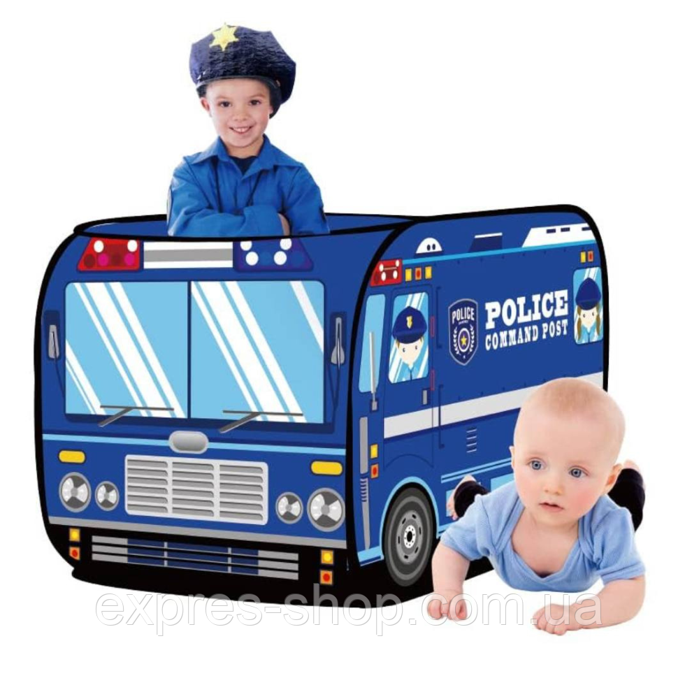 Дитячий намет 110*70*70 см Поліцейська машина, Синій / Ігровий намет для дітей / Дитячий намет складний, фото 1