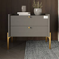 Тумба приліжкова LION Wood з двома шухлядами Антрацит (золоті ножки) (LION-041334) ТОП