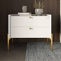 Тумба приліжкова LION Wood з двома шухлядами Німфея Альба (білий) (золоті ножки) (LION-041357) ТОП