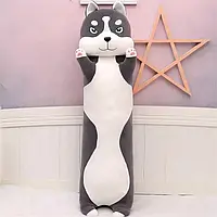 М'яка іграшка подушка довгий Хаскі антистрес подушка сірий 110 см