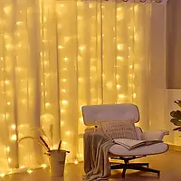 Святкова гірлянда завіса "Штора" на вікно 200LED 3х2м Мультикольоровий колір діодів теплий USB