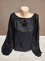 Чорна жіноча вишиванка "Пам'ять" з вишивкою Україна УкраїнаТД 44-64 розміри льон