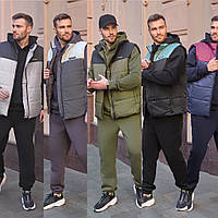 Чоловічий спортивний костюм трійка на флісі с жилеткою - M, L, XL, XXL, XXXL хакі