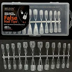 Тіпси гелеві напівматові для нарощування нігтів BELEON 240 штук - (Короткий Стилет) S-1