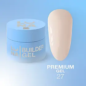 Гель LUNAMoon Premium Gel №27 (Пудрова хмаринка) для зміцнення, вирівнювання та нарощування нігтів, 30 мл.