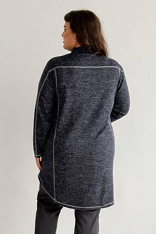Трикотажний кардиган великих розмірів синій подовжений з кишенями, фото 2