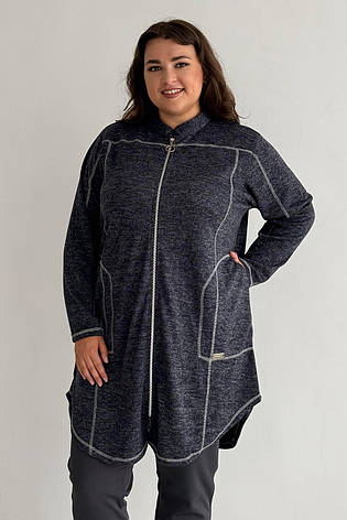 Трикотажний кардиган великих розмірів синій подовжений з кишенями, фото 1