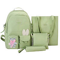 Шкільний набір сумок 4в1 рюкзак-сумка косметичка пенал зелений комплект для навчання та повсякденного