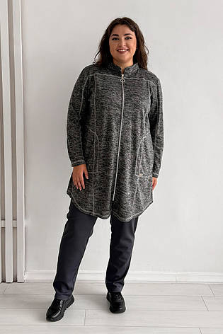 Сірий кардиган для повних на блискавці зручні кишені подовжений, фото 1
