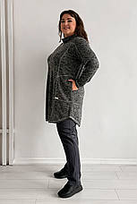 Сірий кардиган для повних на блискавці зручні кишені подовжений, фото 3