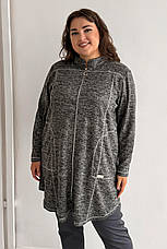 Сірий кардиган для повних на блискавці зручні кишені подовжений, фото 5