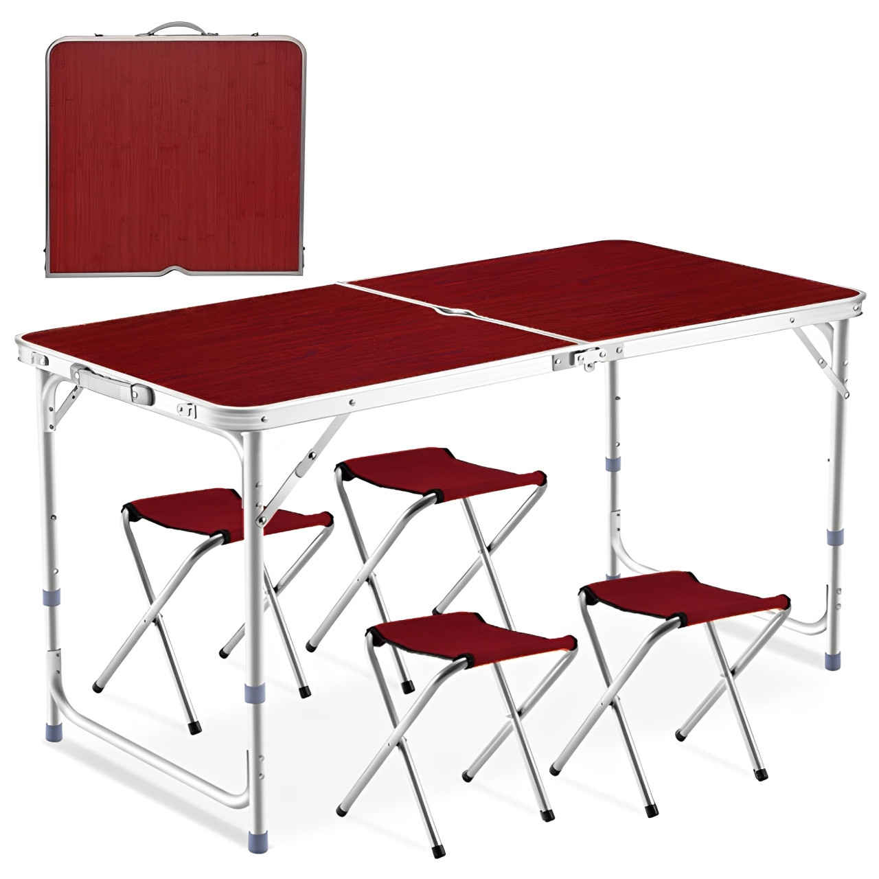 Складаний стіл для пікніка з 4 стільцями 120x70x60 см коричневий туристичний розкладний для кемпінгу та відпочинку, фото 1
