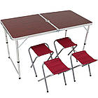 Складаний стіл для пікніка з 4 стільцями 120x70x60 см коричневий туристичний розкладний для кемпінгу та відпочинку, фото 3