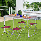 Складаний стіл для пікніка з 4 стільцями 120x70x60 см коричневий туристичний розкладний для кемпінгу та відпочинку, фото 6