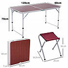 Складаний стіл для пікніка з 4 стільцями 120x70x60 см коричневий туристичний розкладний для кемпінгу та відпочинку, фото 8