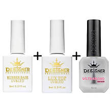 Набір база Rubber base (9мл) + топ Lux top (9мл) з липким шаром + ультрабонд (15мл) Дизайнер