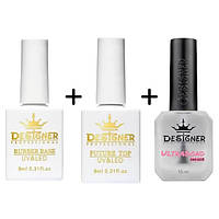 Набір база Rubber base (9мл) + топ Future top (9мл) без липкого шару + ультрабонд (15мл) Дизайнер