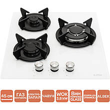 Газова панель три конфорки Ventolux HG430-G3G CEST (WH) біле скло