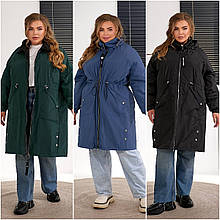 Жіноча куртка весна-осінь подовжена батал та супер батал