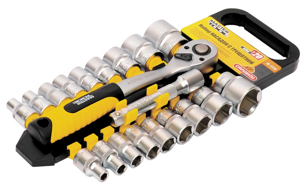 Набір насадок торцевих MasterTool 78-1220 PROFI, CrV 1/2" 8-32 мм, тріскачка 72Т, 20 шт, фото 1