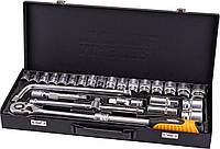 Набір насадок торцевих MasterTool 78-4126 PROFI, CrV 1/2" 8-32 мм, тріскачка 72Т, 26 шт, мет. кейс