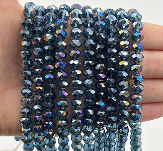 Намистини рондель / 8*6 мм / Кількість: 60-65 шт / Прозорий / з АБ бочком / Синьо-сірий №317