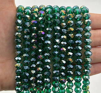 Намистини рондель / 8*6 мм / Кількість: 60-65 шт / Прозорий / з АБ бочком / Смарагдовий №319