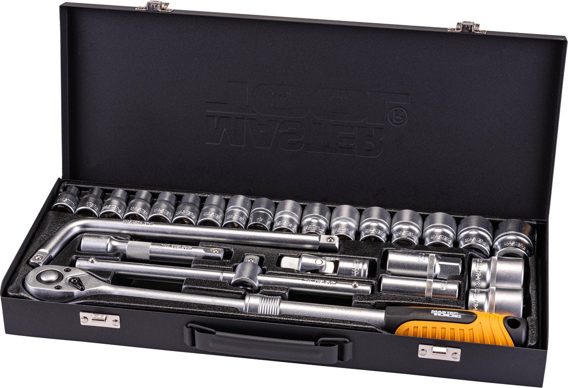 Набір насадок торцевих MasterTool 78-4126 PROFI, CrV 1/2" 8-32 мм, тріскачка 72Т, 26 шт, мет. кейс, фото 1