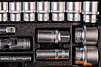 Набір насадок торцевих MasterTool 78-4126 PROFI, CrV 1/2" 8-32 мм, тріскачка 72Т, 26 шт, мет. кейс, фото 9