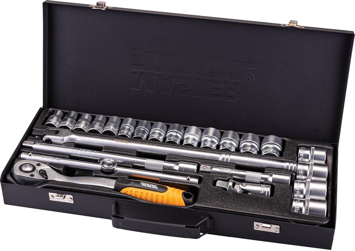 Набір насадок торцевих MasterTool 78-4124 PROFI, CrV 1/2" 10-32 мм, тріскачка 72Т, 24 шт метал.кейс, фото 1