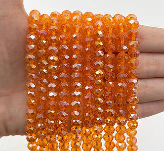 Намистини рондель / 8*6 мм / Кількість: 60-65 шт / Прозорий / с АБ / Помаранчевий №326