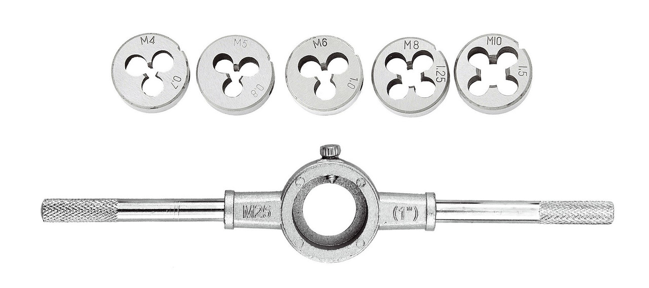 Набір плашок з держателем MasterTool 15-0406, 6 ел. (M4, M5, M6 M8, M10), фото 1