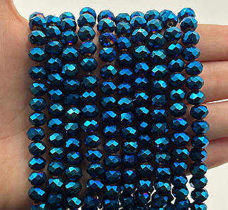 Намистини рондель / 8*6 мм / Кількість: 60-65 шт / Гальваніка / Синій №404