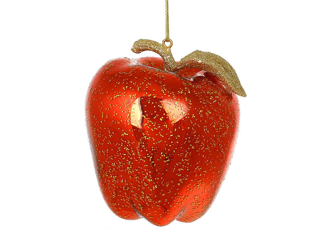 Ялинкова прикраса зі скла «Яблуко в гліттері» 8.6 см, фото 1